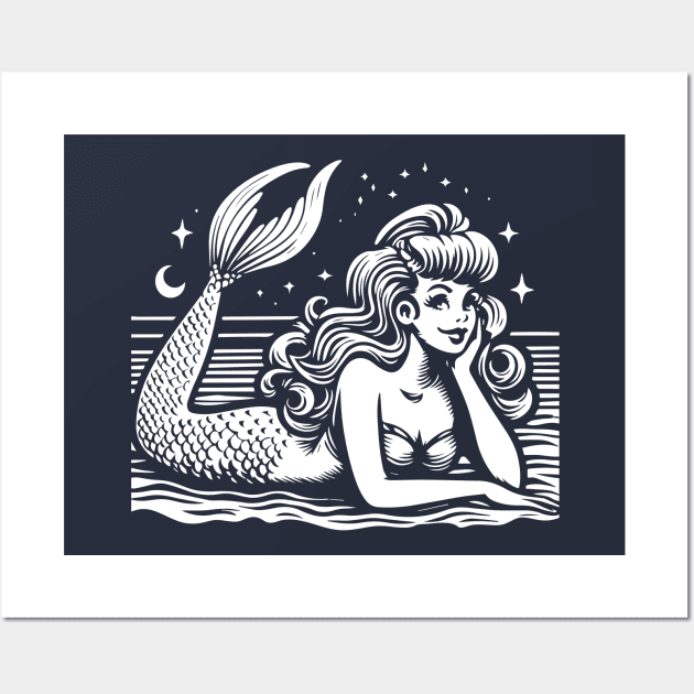 Linocut Mermaid Wall Art by n23tees